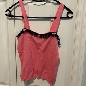 Blumarine Pink Top with Black Lace Detail